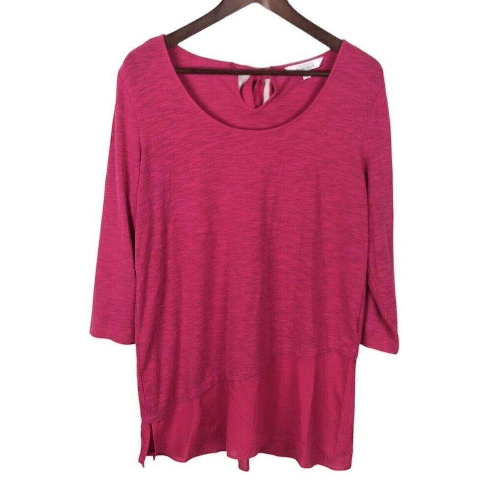 Ellen Tracy Keyhole Tie Suzyit Pitaya Pink Tie Back 3/4 Sleeve Shirt Medium